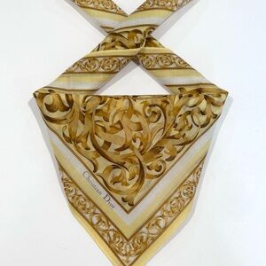 WOMEN HANDKERCHIEF CHRISTIAN DIOR Gold  YellowPolka Dot BANDANA COTTON Scarf 18”